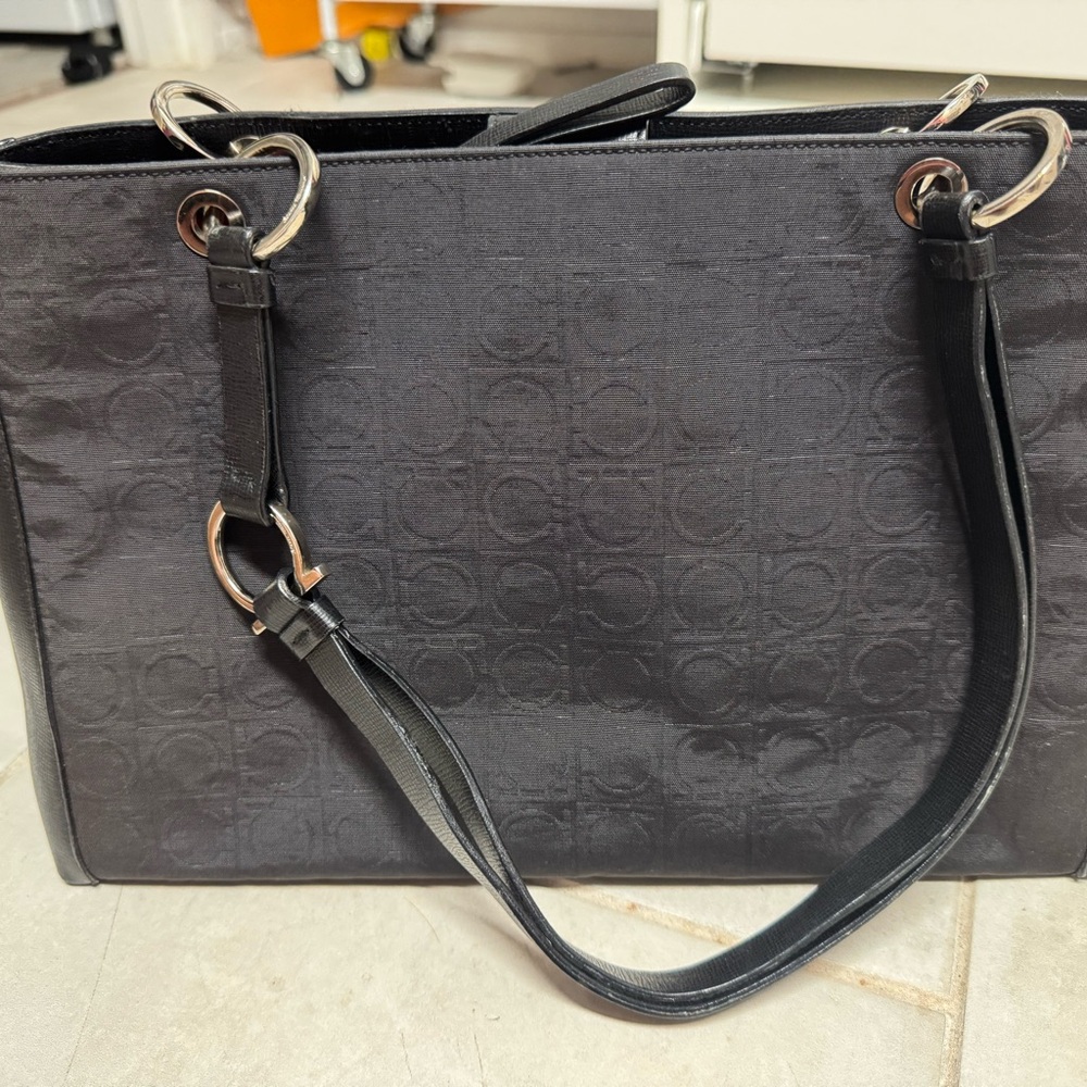 Salvatore Ferragamo Black Textured Tote